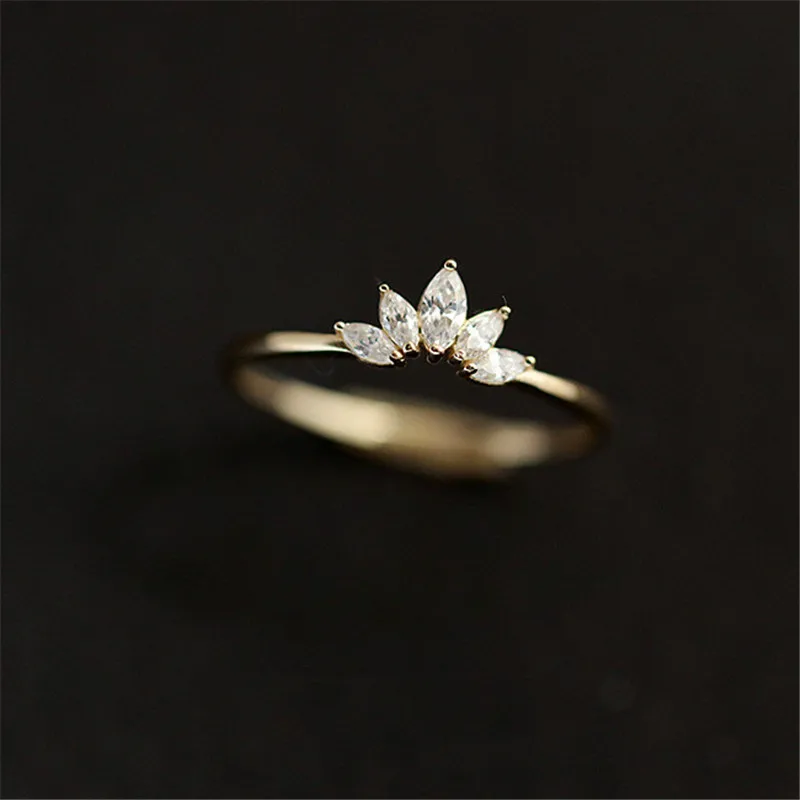 Anillo de Plata de Ley 925 con cristal Chapado en Pavé para mujer, sortija de corona Simple de oro de 14 quilates, accesorios de joyería de boda con temperamento