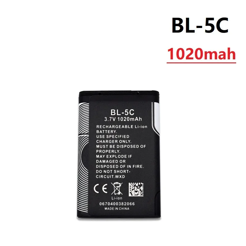 1 Chiếc 3.7V 1020MAh Pin BL-5C BL5C BL 5C Sạc Pin Cho Nokia 2112 2118 2255 2270 2280 2300 2600 2610 3125 3230