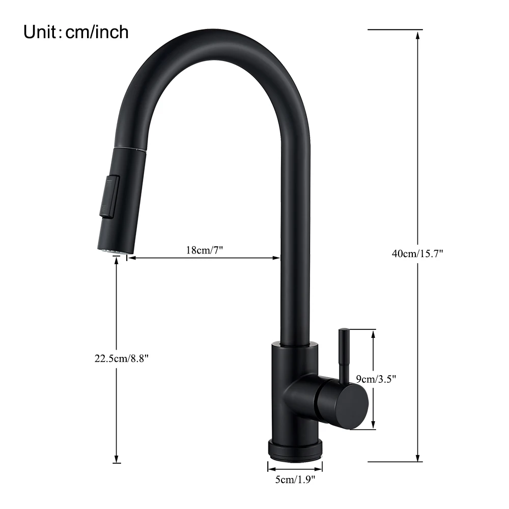 Black Kitchen Faucet Two Function Single Handle Pull Out Mixer  Hot and Cold Water Taps Deck Mounted