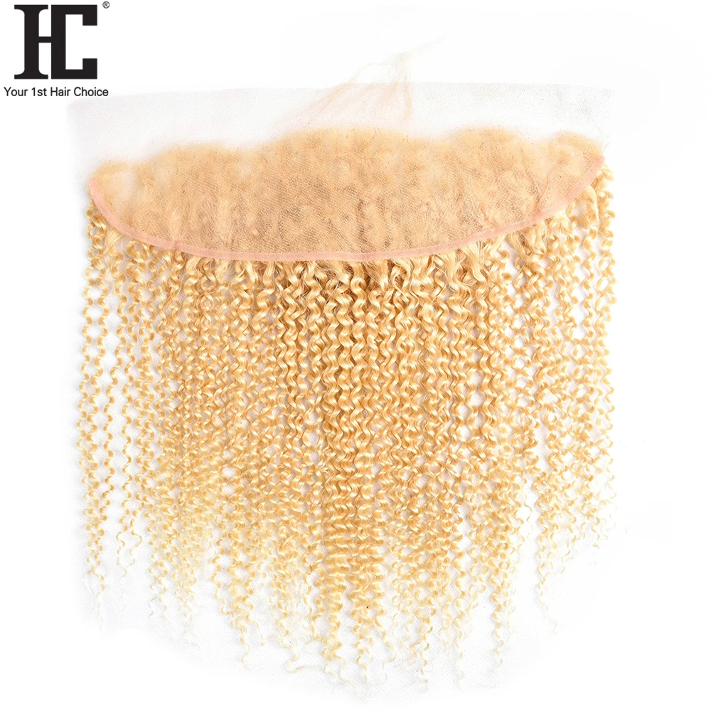 Brasileiro Remy Cabelo Humano Weave com Laço Frontal, Pacotes Loiros, Kinky Curly, Encerramento, Weave, 613