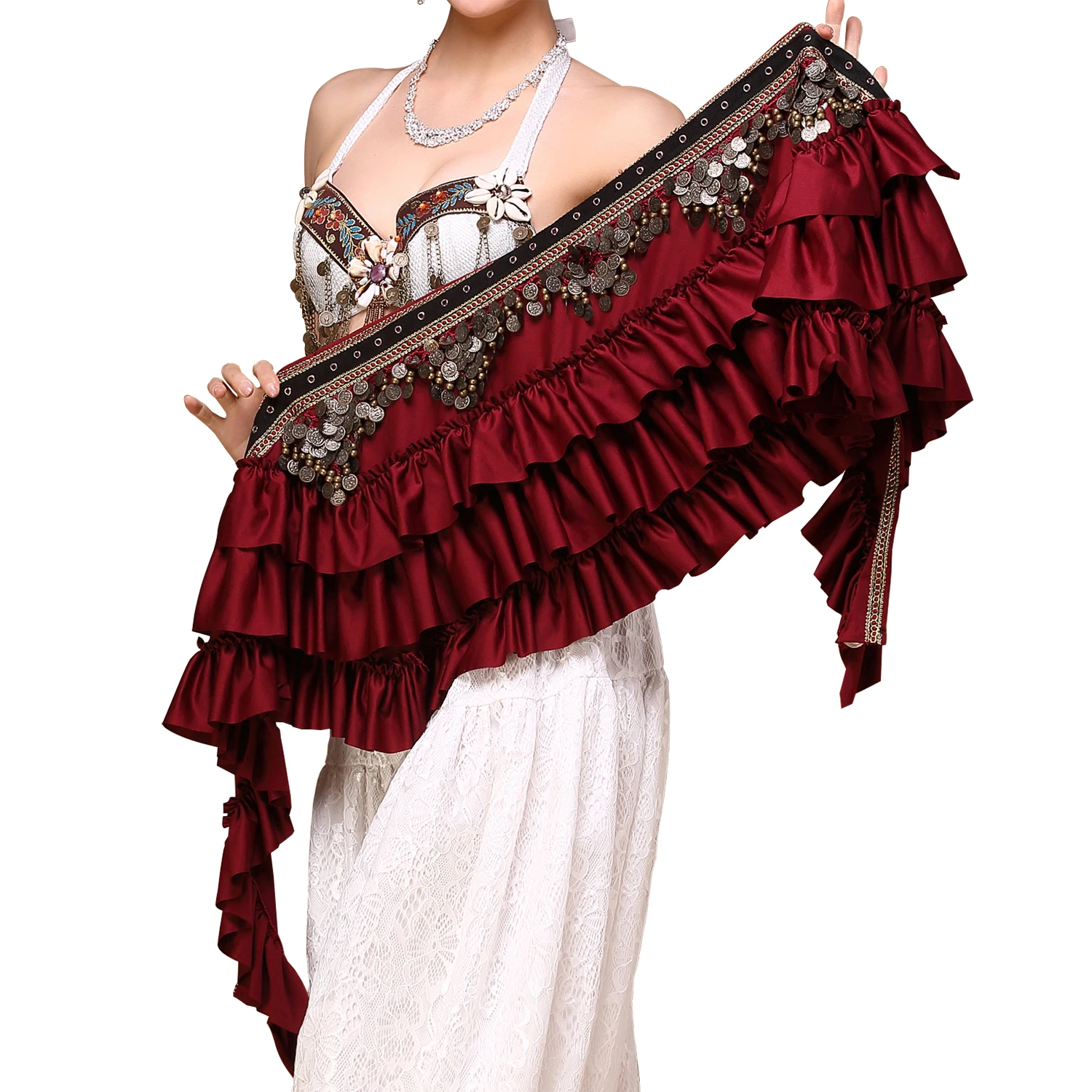 Ropa de danza del vientre Tribal, accesorios de disfraz gitano, envoltura de flecos, cinturones de monedas Retro, bufanda de cadera, cinturón de danza del vientre Shimmy con monedas