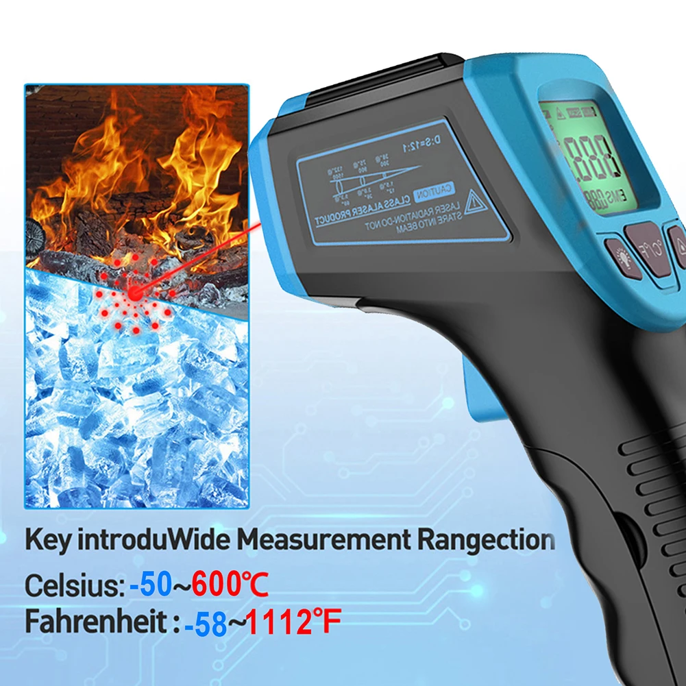 Digital Infrared Thermometer Non-Contact Pyrometer High Temperature Gun -50~600℃/-58~1112℉ Laser-Pointer Infrared IR Thermometer