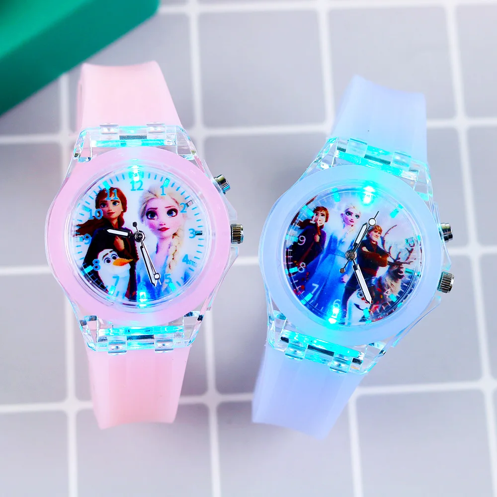 Flash luz crianças relógios com pulseira de silicone princesa elsa congelado sophia meninas relógio estudante reloj infantil