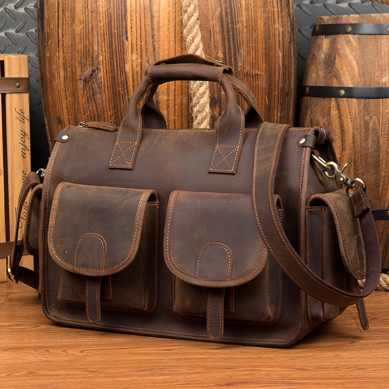 Mannen Bag Top Grade Mannen Echt Lederen Aktetas Handtassen Crazy Horse Lederen Hand Tas Dikke Real Lederen Schoudertas