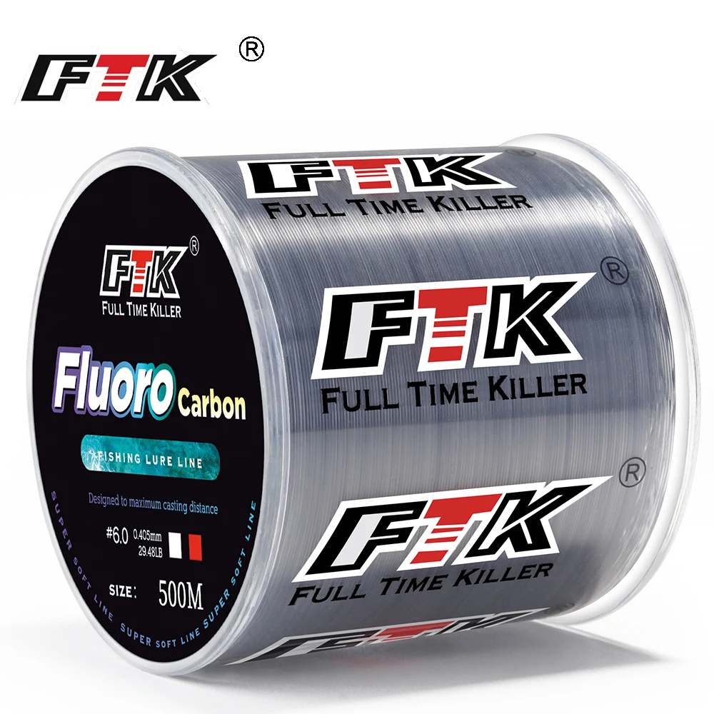 Línea de pesca FTK con revestimiento de fibra de carbono, línea de fluorocarbono 300M/500M 0,14-0,5mm 4,13-34,32LB, accesorios portátiles Japón