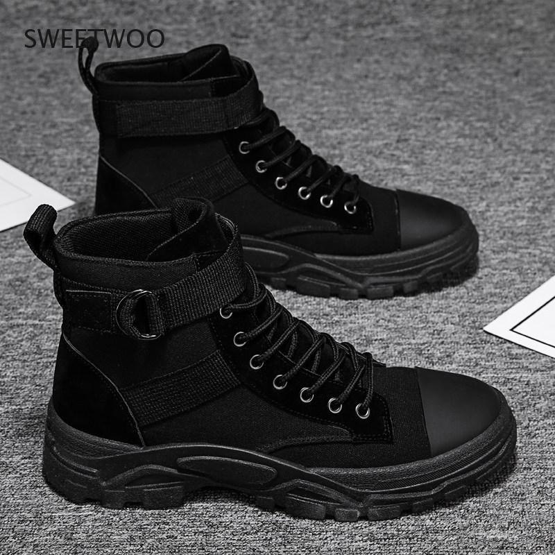 Sepatu Bot Pria Tahan Lama Bersirkulasi Kanvas Bot untuk Pria Nyaman Antiselip Modis Sepatu Bot Motor Pria Kasual Musim Gugur Sepatu Pria