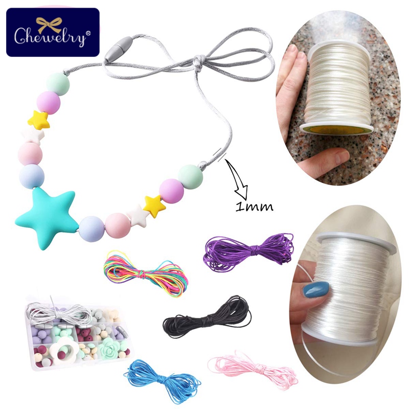 1pc 1mm 75m Satin Seide Seil Nylon Schnur Bunte Baby Beißring Zubehör Zahnen Halskette Rattail Schnur DIY werkzeug Silikon Perle