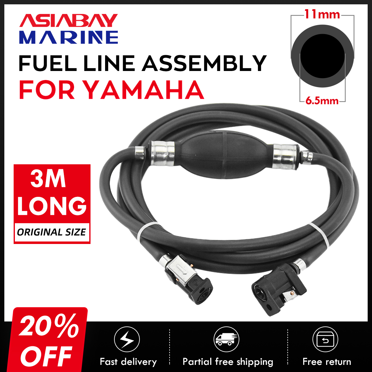 Zespół przewodu paliwowego do silnika zaburtowego Yamaha 3m 1/4 cala 6mm Złącze węża gazowego Żarówka gruntująca Rura do łodzi silnikowej Część silnika morskiego