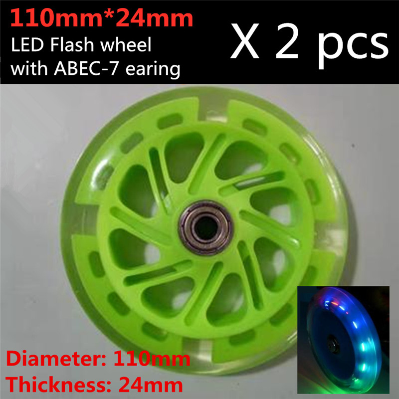 Roda de scooter para adultos e jovens, 100mm 110mm 120mm com 24mm 28mm, pneu de scooter de ciclismo em linha com luz colorida de brilho de flash de led 2 peças