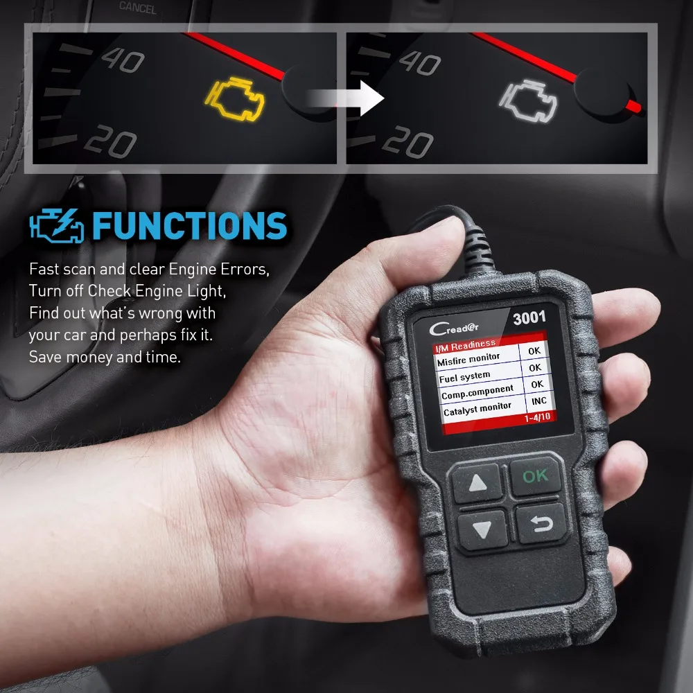 LAUNCH-herramienta de diagnóstico automotriz X431 Creader CR3001 OBD2, escáner de fallas de motor, lector de código OBDII OBD, actualización gratuita, PK ELM327