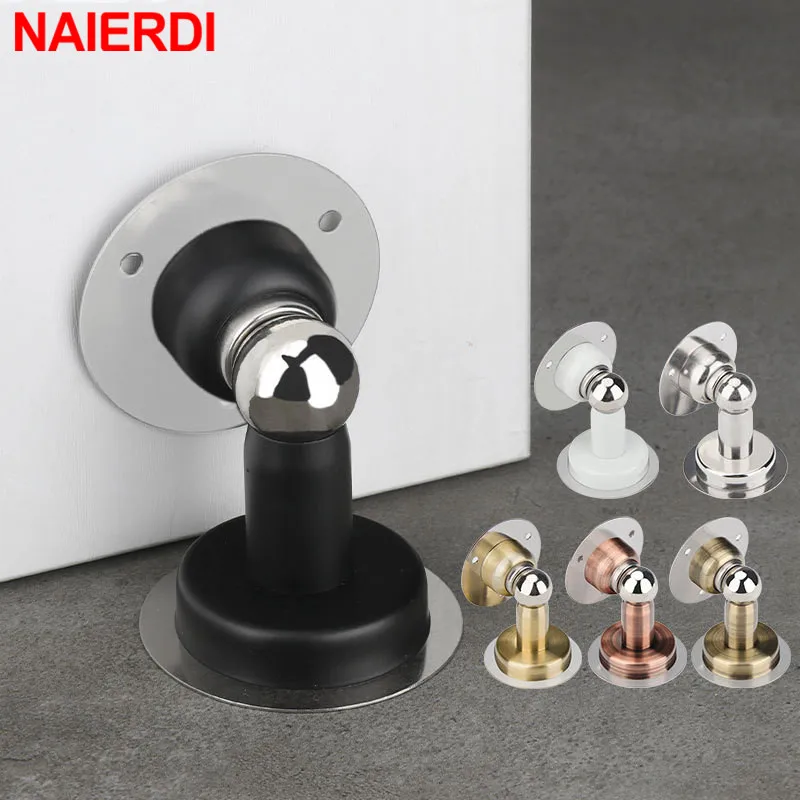 Naierdi batentes de porta magnéticos, aço inoxidável, sem perfuração, à prova de vento, montagem na parede, suporte de porta, ferragens de móveis