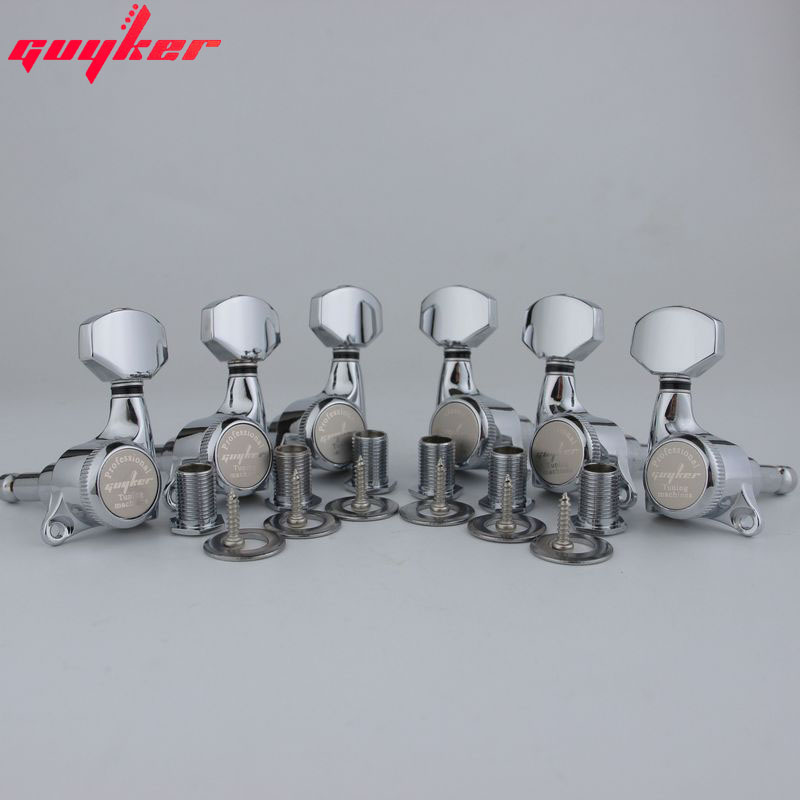 GUYKER 크롬 기타 잠금 튜너, 전기 기타 기계 헤드 튜너, 금속 잠금 실버 기타 튜닝 페그