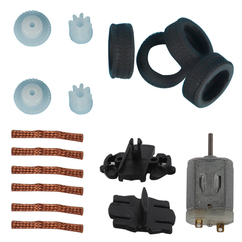 Escalera eléctrica con ranura para coche de carreras, guía de Motor 1/43, neumáticos, piñones, juego de cepillos de Motor, Accesorios para Carrera, piezas para niños