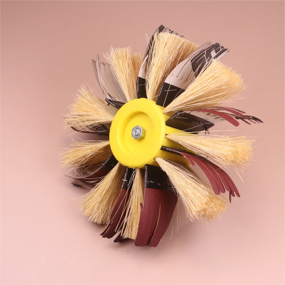 Ruota per lucidatura in sisal e tessuto smeriglio per trapano elettrico da 6 mm Ruota per levigatura con setole per levigatura di metalli con primer in legno