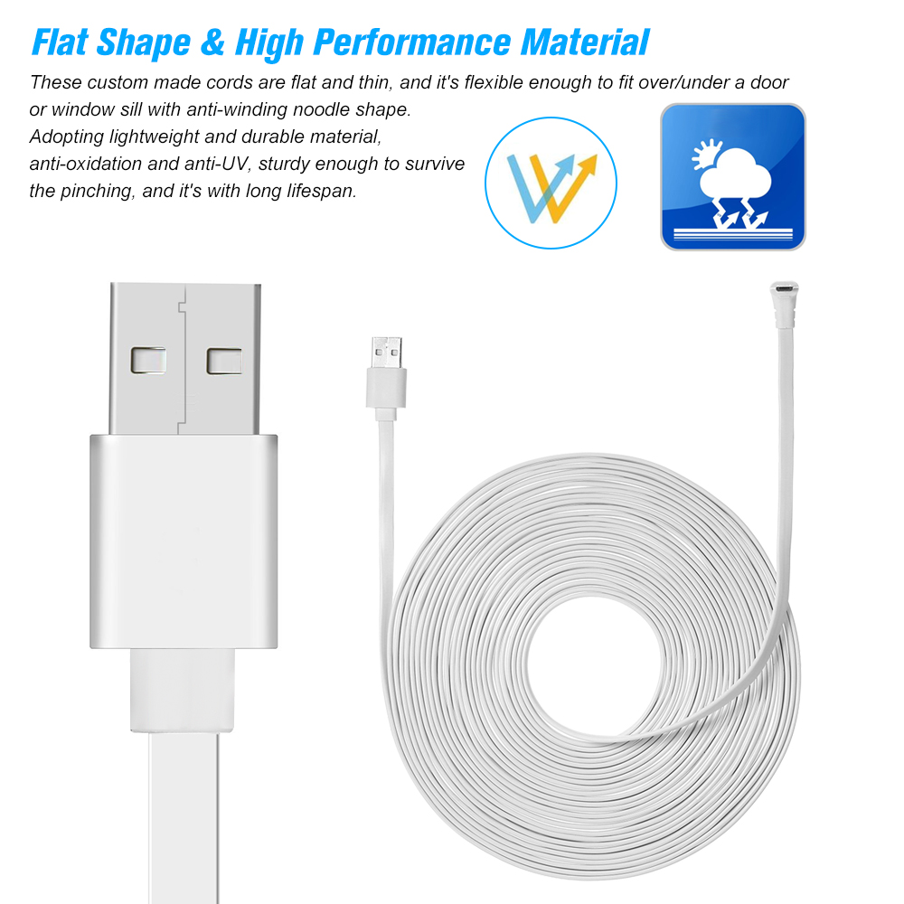 2 m/6 m/9 m Lade-Stromkabel, passend für Arlo Pro/Arlo Pro 2/Arlo GO/Arlo Light, wetterfestes Kabel, Micro-USB-Kabel aus Aluminiumlegierung