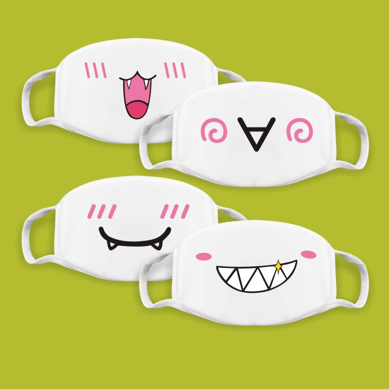 Algodão kawaii engraçado anime expressão boca máscara facial sorriso máscaras respiráveis para coreano unisex rosto boca muffle máscara acessórios