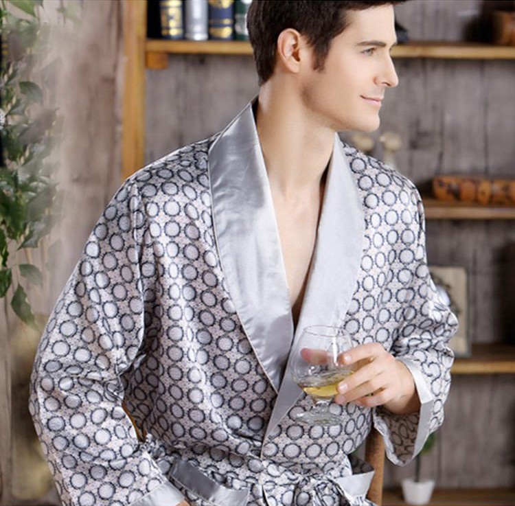 Męska szata koszula nocna satynowy szlafrok Kimono suknia codzienna bielizna nocna Plus rozmiar drukuj złoty domowy szlafrok 3XL 4XL 5XL