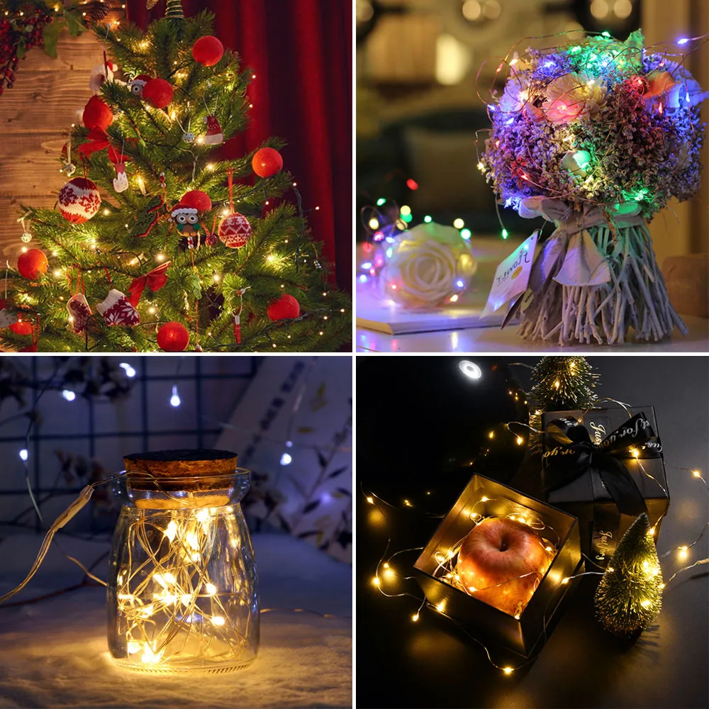 2 メートル 5 メートル 10 メートル LED ストリングライトシルバーワイヤークリスマス花輪フェストゥーン LED フェアリーライトクリスマス装飾ホームルームツリー