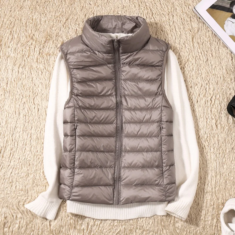 Phụ Nữ Mới Không Tay Nữ Siêu Nhẹ Xuống Áo Ôm Áo Khoác Bé Gái Áo Gilet Plus Nhẹ Chống Gió Ấm In Di Động