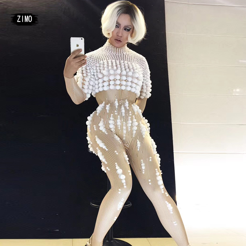 เซ็กซี่ดอกไม้สีชมพูRhinestone Bodysuit JumpsuitลากQueenเครื่องแต่งกายนักร้องStageสวมOne Pieceยืดชุดไนท์คลับRomper