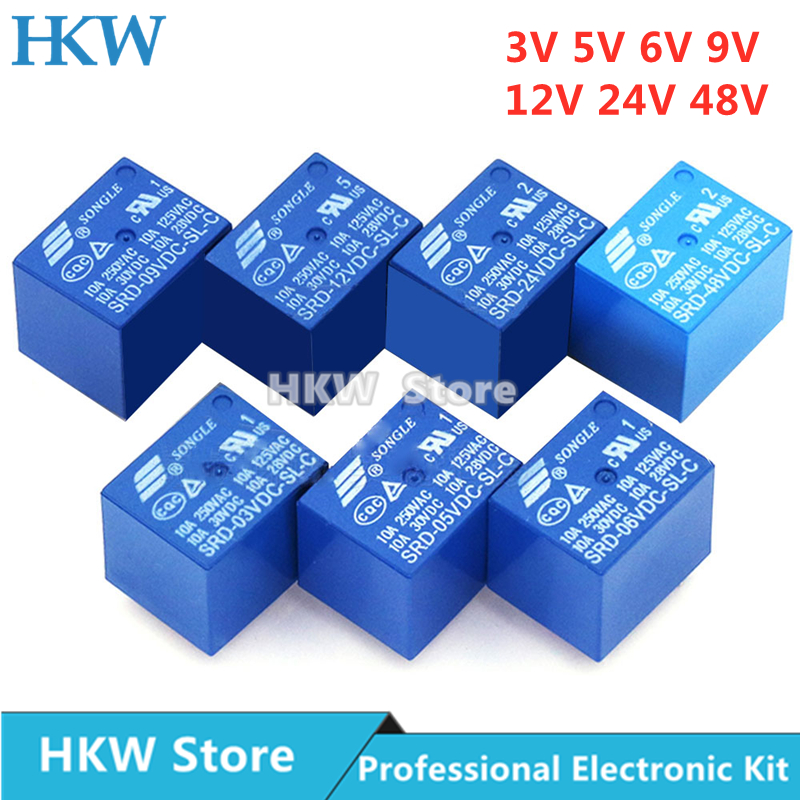 10 Uds relé SRD-03VDC-SL-C SRD-05VDC-SL-C SRD-24VDC-SL-C SRD-12VDC-SL-C 3V 5V 6V 9V 12V 24V 48V 10A 250VAC 5PIN relés