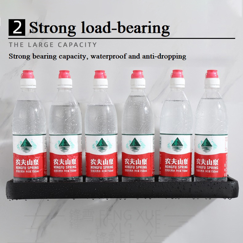 ห้องน้ําชั้นวางไม่มีเจาะOrganizerห้องอาบน้ําฝักบัวRackสีดําชั้นวางมุมติดผนังอลูมิเนียมห้องน้ําผู้ถือแชมพู