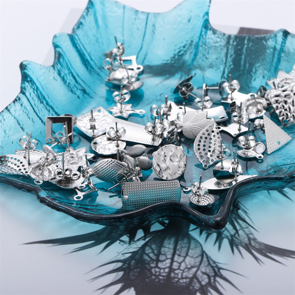 10 ชิ้น/ล็อตต่างหูสแตนเลสฐานเรขาคณิตใบต่างหูสตั๊ดพร้อมขั้วต่อสําหรับเครื่องประดับ DIY ทําอุปกรณ์