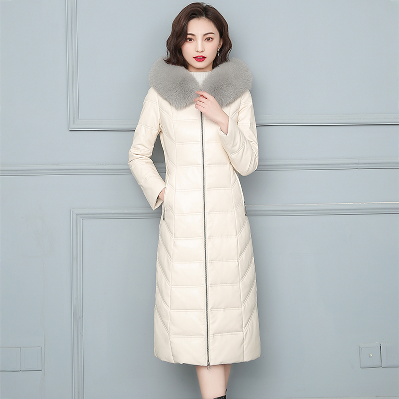 Женское длинное зимнее пальто из натуральной овечьей кожи