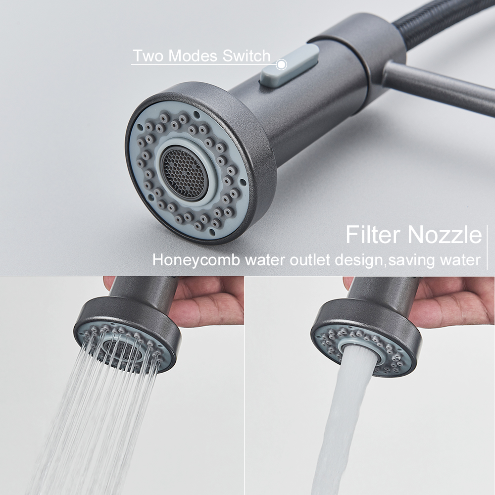 Silbergrauer Küchenspüle-Wasserhahn mit einem Griff, Feder-Warm- und Kaltwasserhahn, Deckmontage, Badezimmer, mattschwarzer Küchenkran