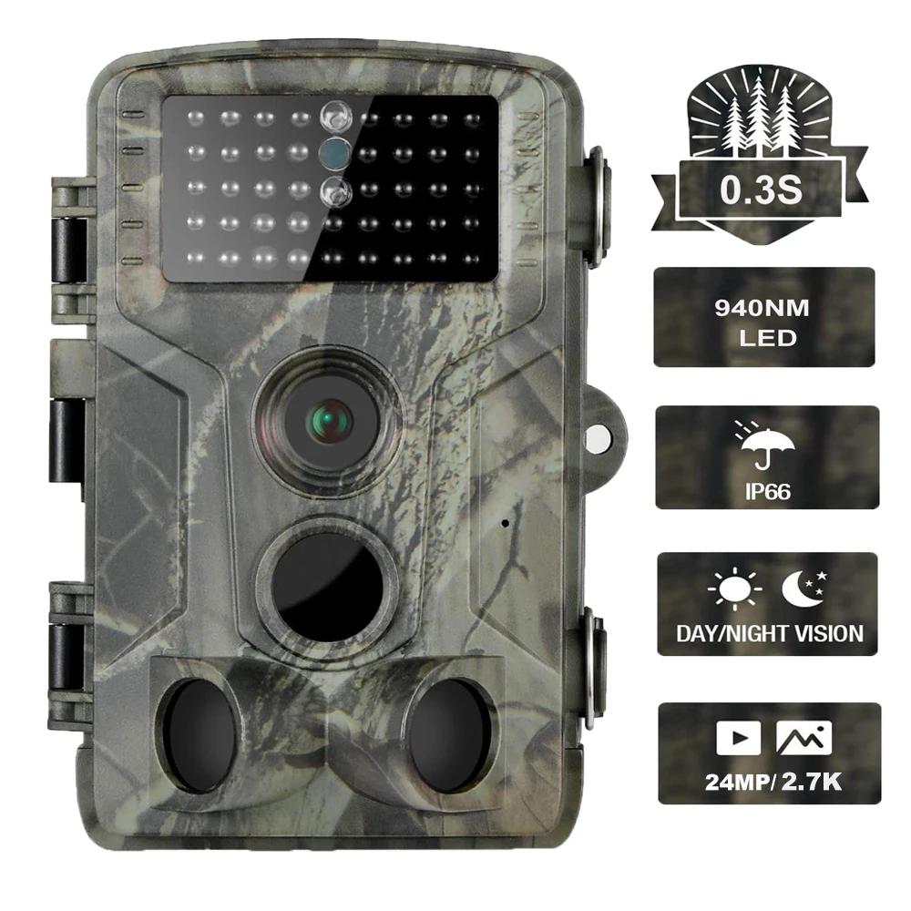 Cámara de rastreo inalámbrica de 2,7K y 24MP, cámaras de caza HC802A, vigilancia de vida silvestre, seguimiento de visión nocturna, cámaras con trampa fotográfica