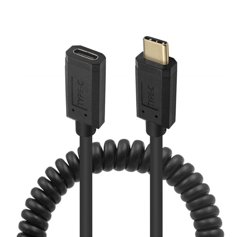Kabel regang USB tipe-c pria ke wanita, USB C ekstensi pria ke Wanita sudut kanan 90 derajat 10Gbps 4K 60Hz pengisian daya Cepat 60W dengan Audio Video