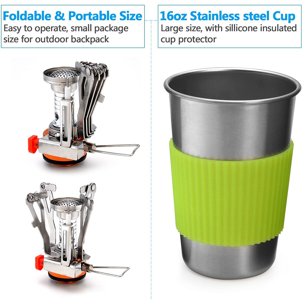 Kit di pentole da campeggio con fornello Set da cucina all'aperto con coltello forchetta cucchiaio Pentola da esterno Stoviglie da viaggio Cucina Escursionismo Picnic BBQ