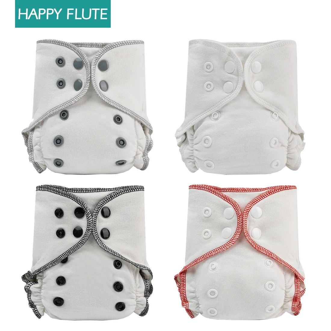 Happy Flute-pañales ajustados para recién nacido, algodón orgánico, pequeño pañal de tela AIO, refuerzo doble lavable para bebé de 3 a 5KG