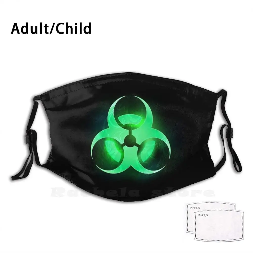 Xanh Biohazard Biểu Tượng Hình In Ngộ Nghĩnh Có Thể Tái Sử Dụng Pm2.590 Lọc Khẩu Trang Biohazard Xanh Biểu Tượng Trên Đen Phát Sáng Nền