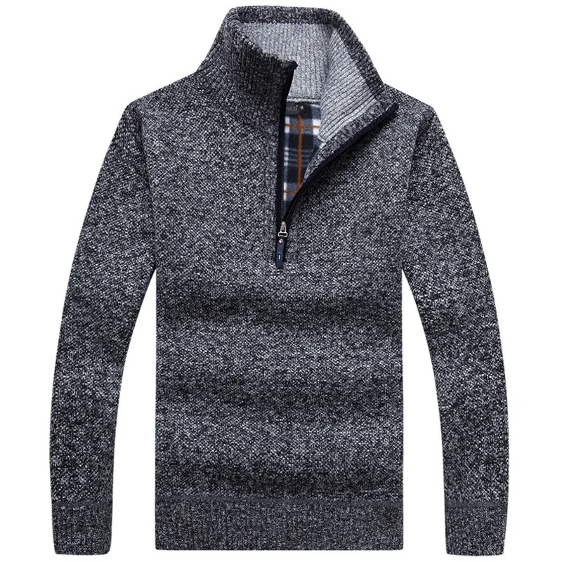 Herbst Herren dicke warme Strick pullover solide Langarm Roll kragen pullover halber Reiß verschluss warme Fleece Winter pullover bequeme Kleidung