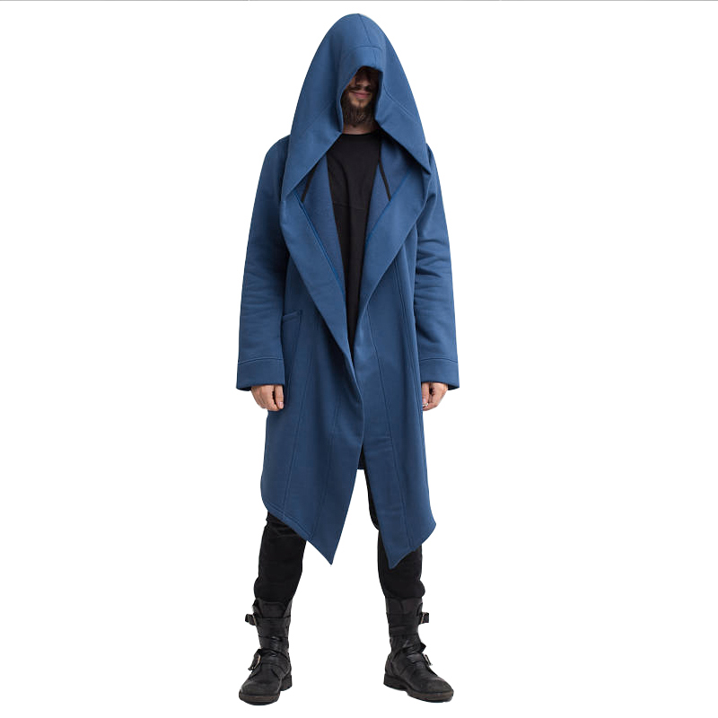 Inverno masculino com capuz cardigan trench coat streetwear cor sólida blusão lazer moda velo-forrado jaqueta vintage hoodie