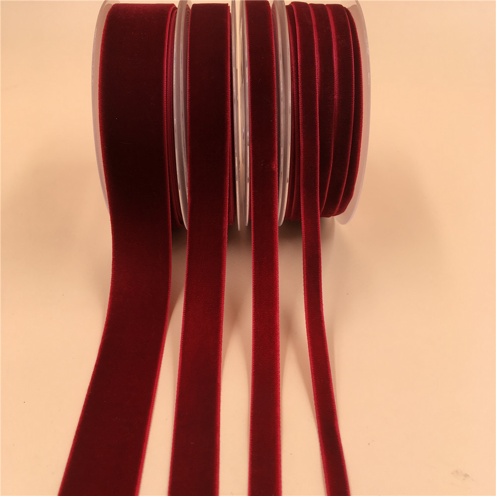 6/9/15/25mm Dark Red Single Face Nylon Velvet Ribbon For Handmade Gift Bouquet Wrapping Supplies Home Party Decoration Christmas