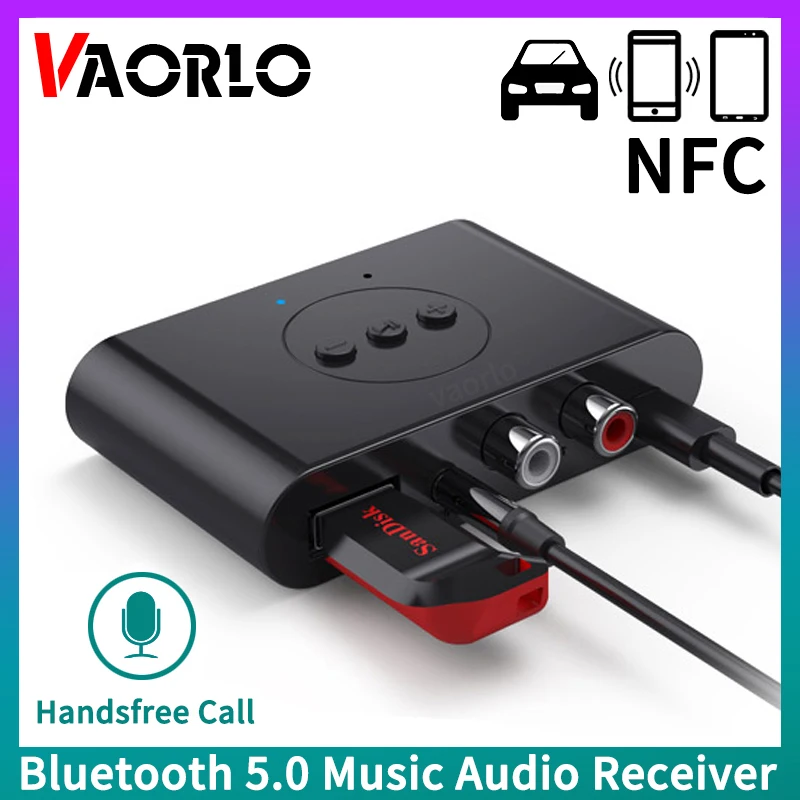 Receptor de Audio Bluetooth 5,0, NFC, disco U, RCA, 3,5mm, AUX, USB, adaptador inalámbrico de música estéreo con micrófono para Kit de coche, amplificador de altavoz