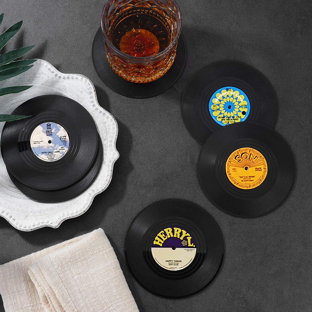 Bộ 6 Đĩa Nhựa Đế Lót Ly Cho Đồ Uống Nhạc Đế Lót Ly Với Phông Ghi Người Chơi Giữ Retro Ghi Đĩa Coaster Cốc Tập Uống Miếng Lót thảm Sáng Tạo