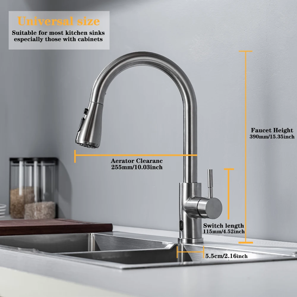 Grifo de cocina inteligente sin contacto, grifos con Sensor infrarrojo cepillado, grifos mezcladores de agua infrarrojos negros/Níquel
