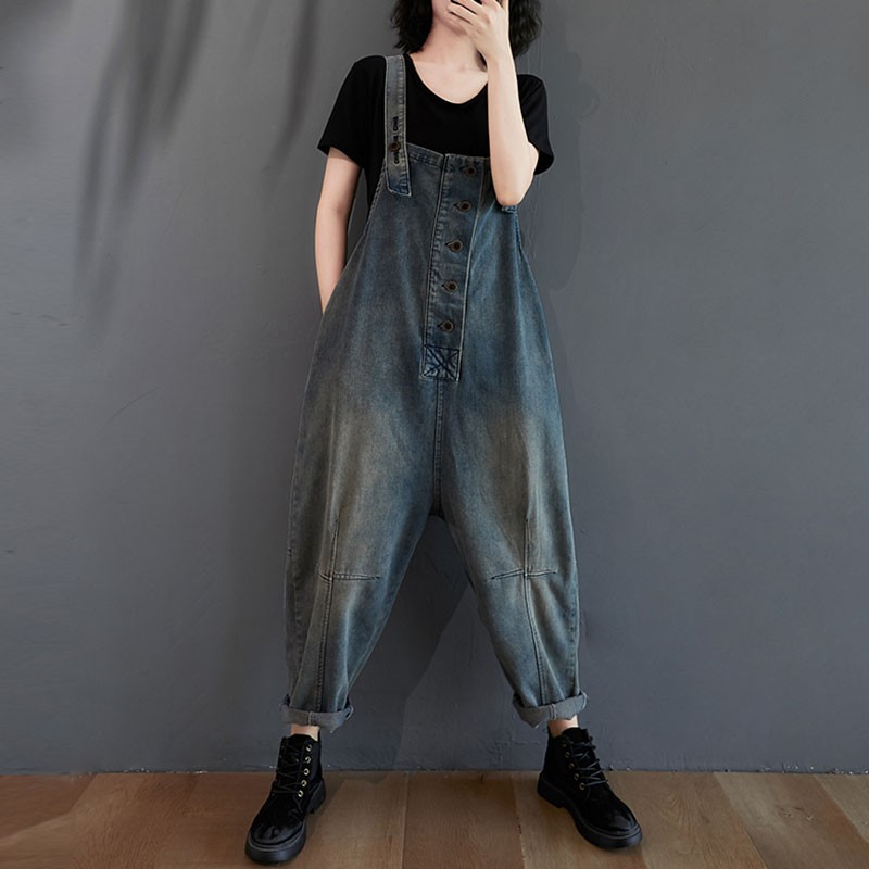 Monos vaqueros Vintage para mujer, petos vaqueros de estilo sencillo, holgados e informales, novedad de 2020, S1773