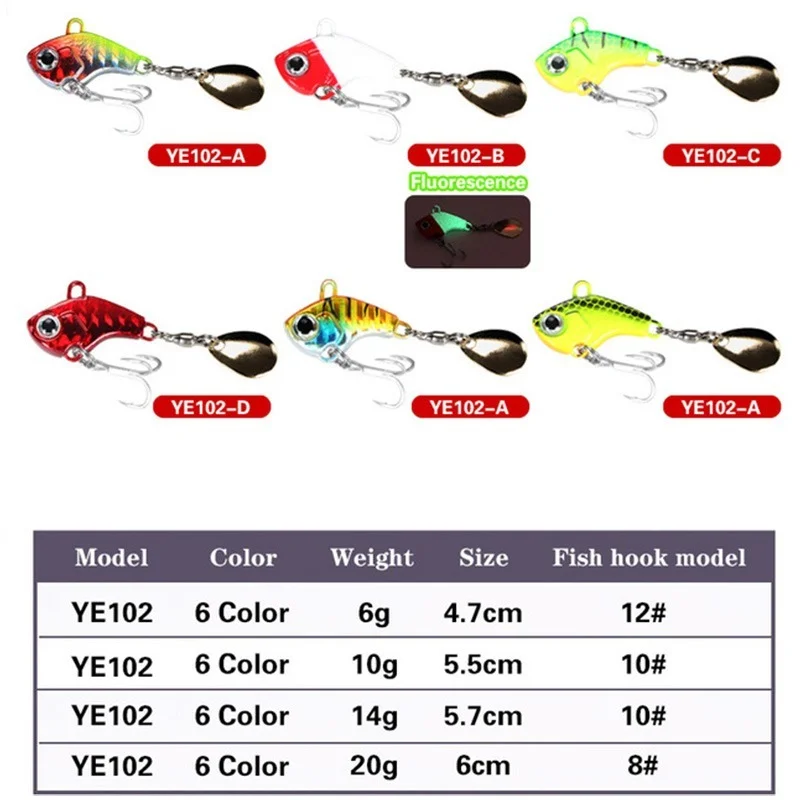 1 Chiếc Quay Kim Loại VIB Rung Mồi Con Quay Spinner Mồi Câu Cá 6G 10G 20G Ghép Hình Cá Hồi Mùa Đông câu Cá Cứng Mồi Câu Pesca