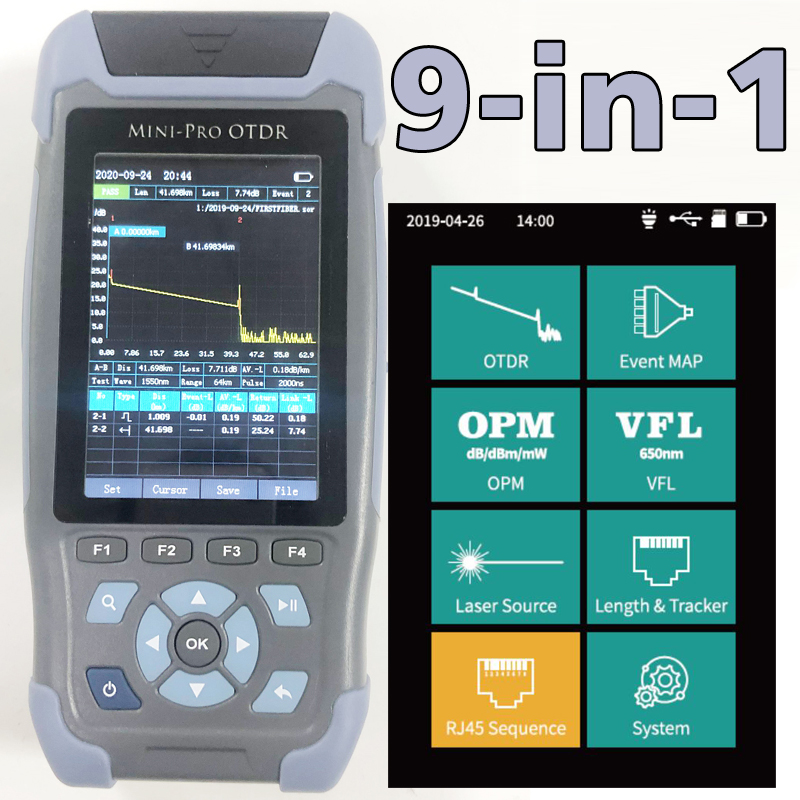 Рефлектометр 980REV Mini Pro OTDR, 9 функций в 1, устройство OPM OLS VFL, карта событий, RJ45, Ethernet-кабель, трекер расстояния последовательности