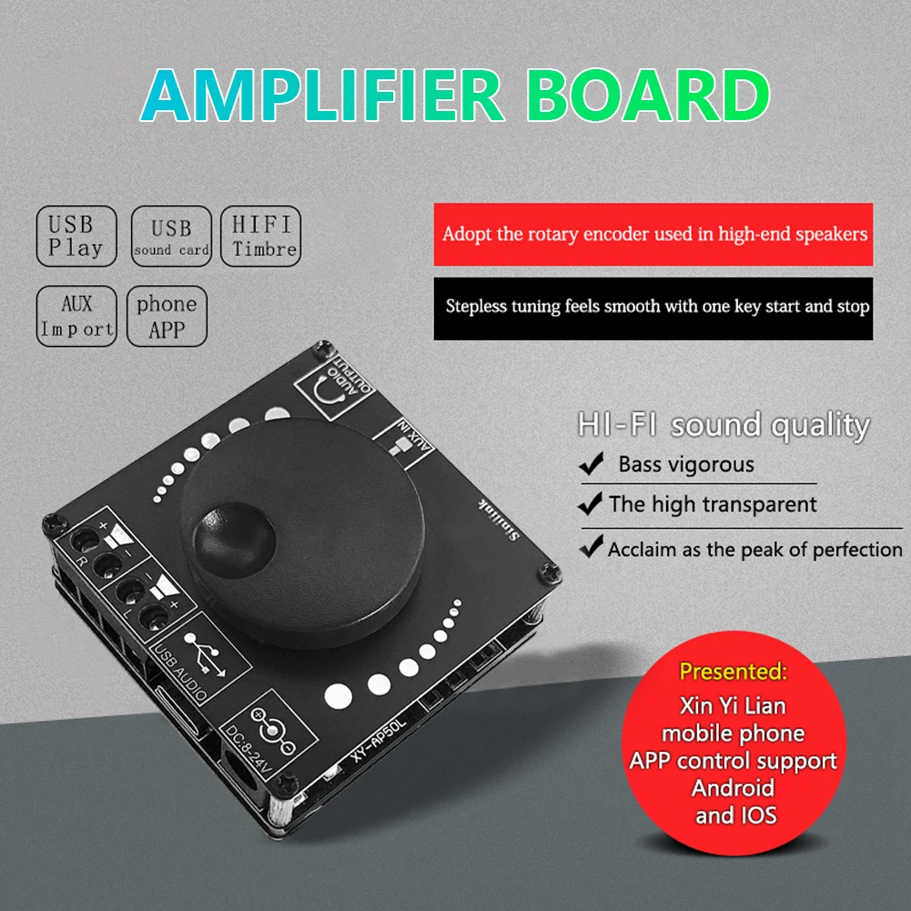 Mini Placa de amplificador de Audio Digital, altavoz de doble canal, HIFI, AUX, módulo de potencia, Bluetooth, 2x50W, compatible con 5,0