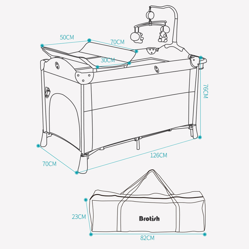 Imbaby cama de bebê recém-nascido multifuncional, berço dobrável com mesa de fraldas, berço de dois andares para bebê