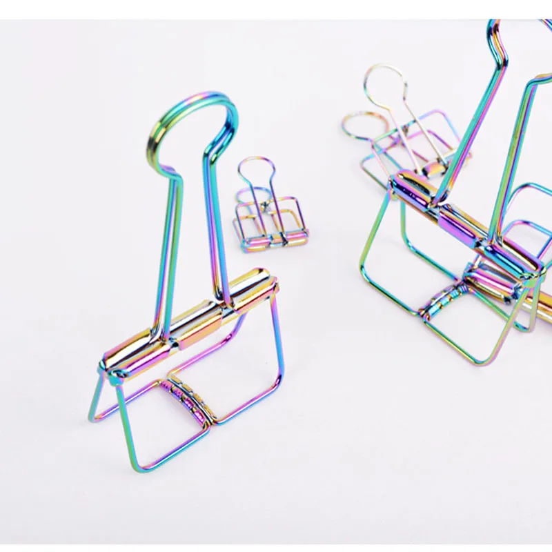 2020 ใหม่สีสัน Hollow ยาวหางคลิป CROSS Border ร้อน 19 มม./32 มม./51 มม.ชุบโลหะ Rainbow กระดาษคลิป Dovetail คลิป