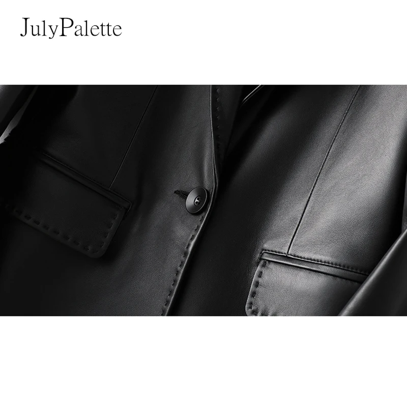 Julypalette Blazer en cuir de mouton véritable pour dames, veste de bureau, col cranté, cuir véritable, mode printemps 2022