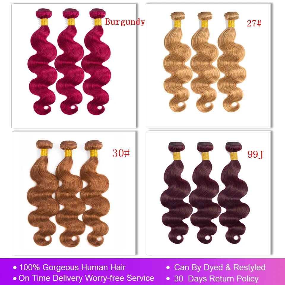 Hoa Hậu Rola Brasil Sóng Thân Tóc Dệt 1/3/4 Bó 27 # Tóc Vàng 99J Lỗi Ombre Remy Tóc phần Mở Rộng Đôi Wefts