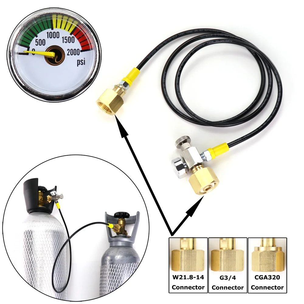 Nova estação de recarga de enchimento co2 adaptador de carregamento com 50 Polegada (125cm) mangueira w21.8 (din477) g3/4 cga320 conector