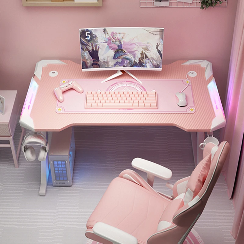 Mesa de streamer rosa mesa de computador de mesa âncora familiar combinação de mesa de jogo de menina fofa mesa resistente de alta qualidade